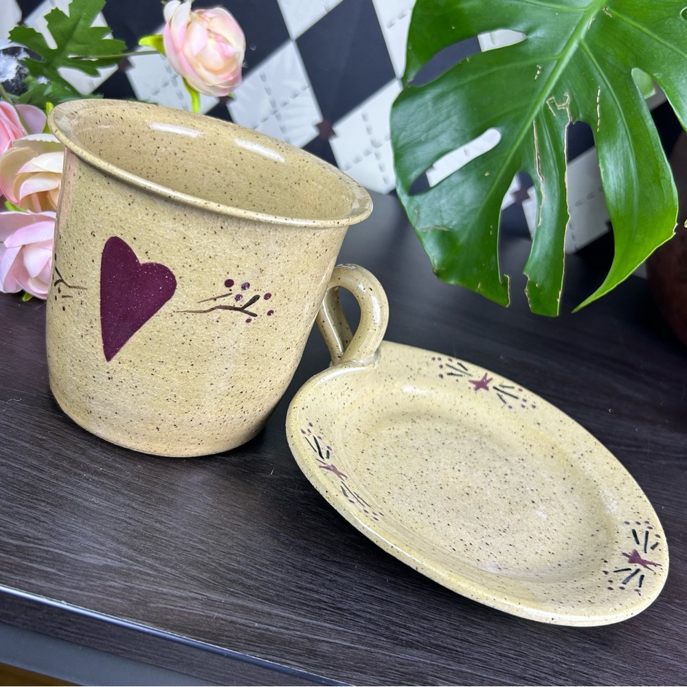 Studio Pottery Crock for Kitchen Utensils 4.5” + Underplate| Farmhouse Primitive - Picture 3 of 12